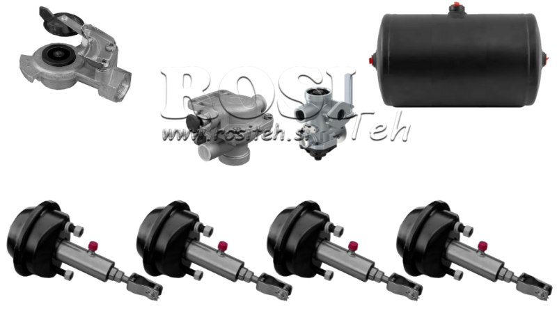 SET ZRAČNO HIDRAVLIČNIH ZAVOR ZA PRIKOLICO KOMPLET ENO KROŽNI SISTEM 4 CILINDRI